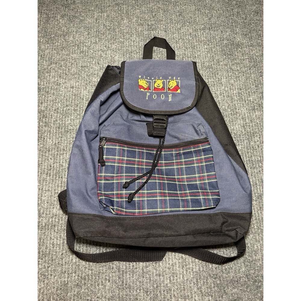 Vtg. 1990's Winnie The Pooh Blue/Black Plaid Backpack